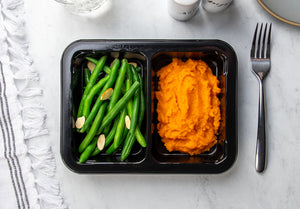 Mashed Sweet Potatoes and Green Beans Almondine