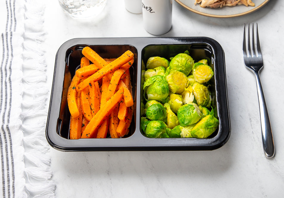 Steamed Brussels Sprouts and Roasted Carrots with Thyme