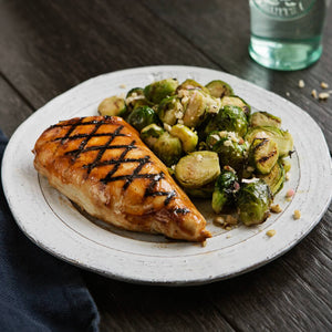 BBQ Chicken Breast with Brussels Sprouts and Hazelnut Vinaigrette