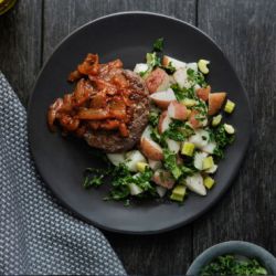BBQ Onion Burger  Warm Potato Salad