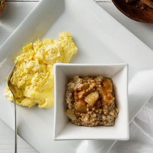 Baked Apple Pie Steel Cut Oatmeal with Scrambled Eggs