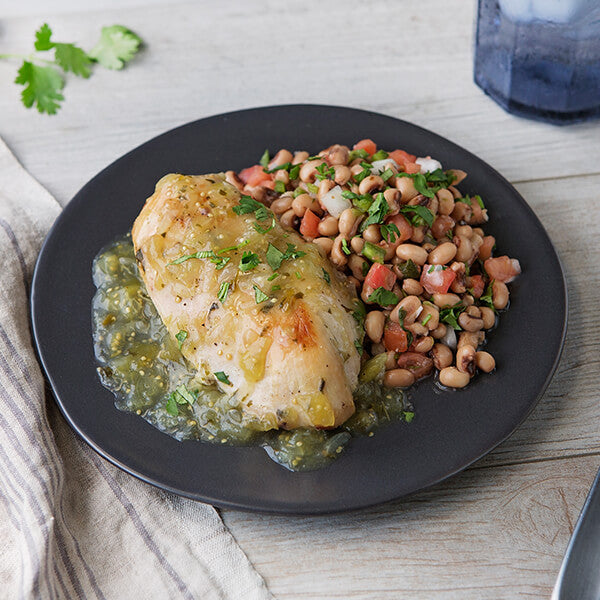 Baked Salsa Verde Chicken and Texas Caviar