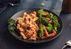 Buffalo Shredded Chicken with Roasted Veggie Medley