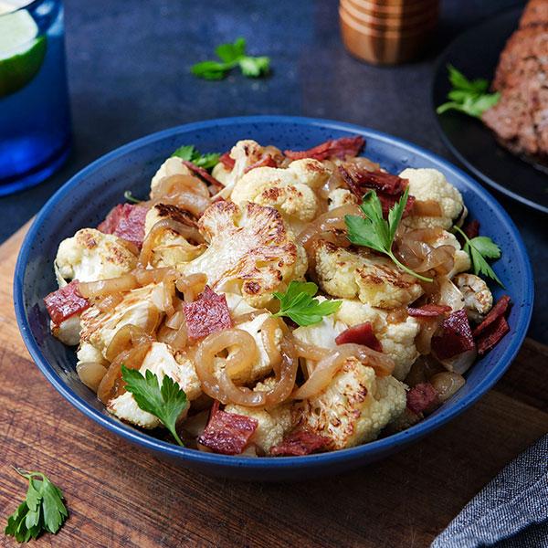 2 Servings of Roasted Cauliflower, Turkey Bacon and Caramelized Onions
