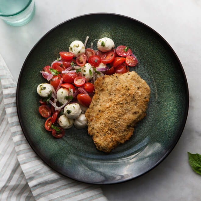 Italian Breaded Chicken Breast and Caprese Salad