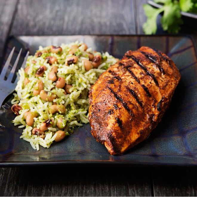 Texas Red BBQ Chicken with Black Eyed Peas and Cilantro Rice