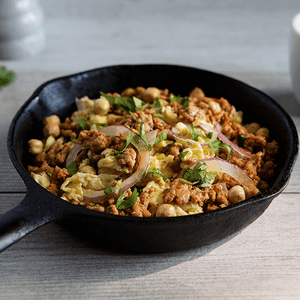 Moroccan Scramble with Free-Range Turkey Merguez Sausage and Roasted Chickpeas