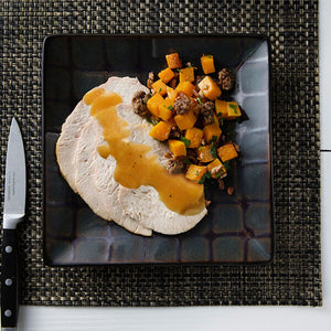 Baked Turkey Breast, Sage Gravy with Butternut Squash and Dates