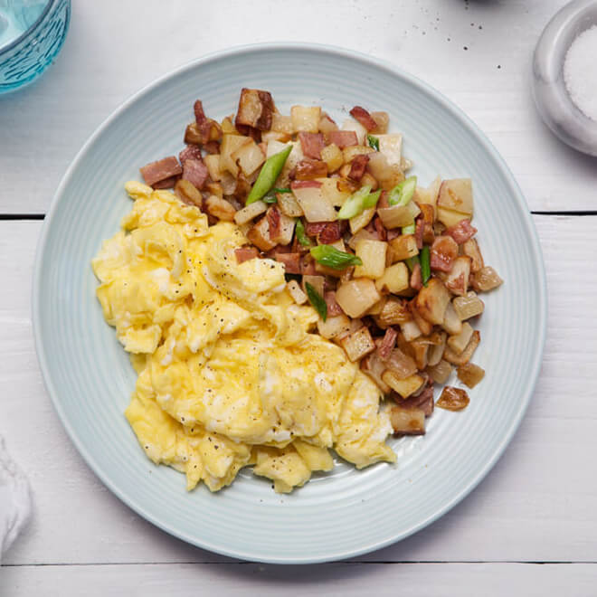 Scrambled Eggs and Breakfast Potato Hash