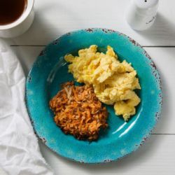 Scrambled Free-Range Eggs  Sweet Potato Hash