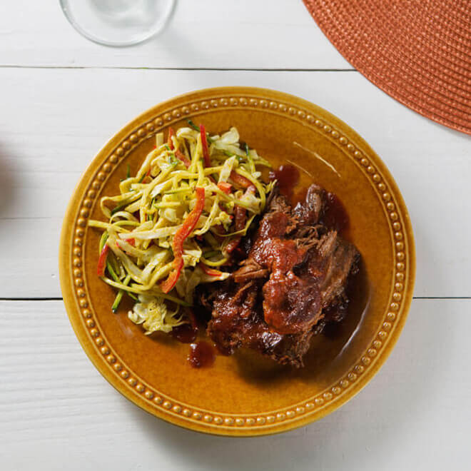 Shredded BBQ Grass-Fed Beef with Crisp Veggie Slaw