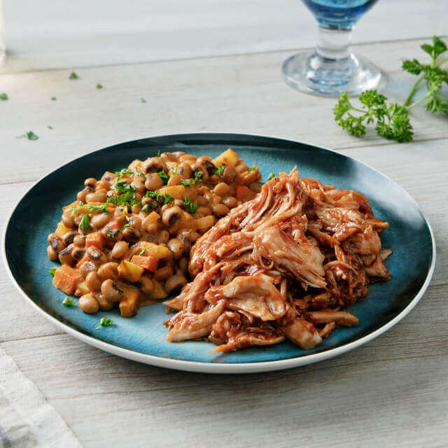 Shredded BBQ Turkey with Southern Style Baked Black-Eyed Peas