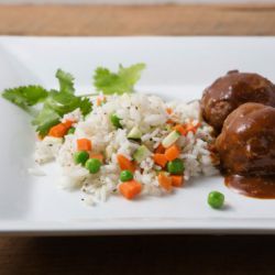 Free-Range Turkey Sweet  and Sour Meatballs with Black Pepper Rice