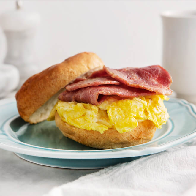Turkey Bacon and Scrambled Eggs Breakfast Sandwich