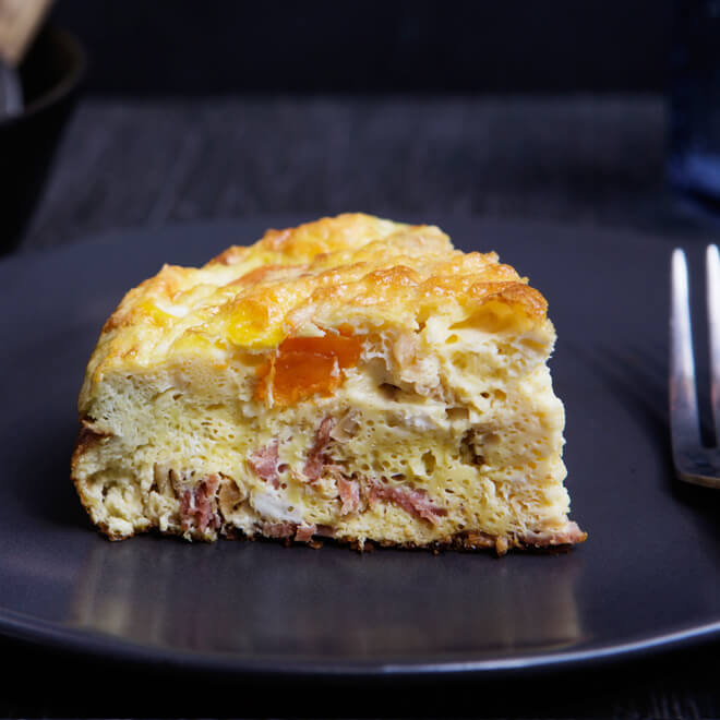 Turkey Bacon, Caramelized Onion and Sweet Potato Casserole