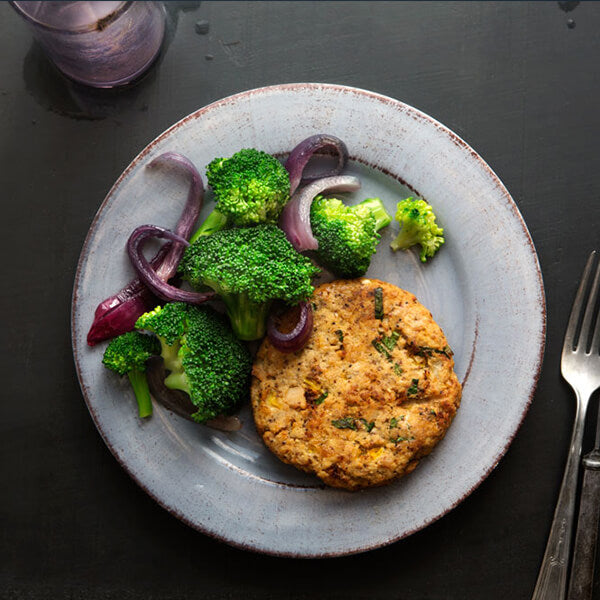 Orange Peppered Wild-Caught Mahi Cake and Sauteed Broccoli