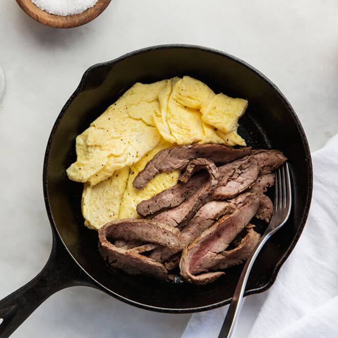 Grass-Fed Steak and Free-Range Scrambled Eggs