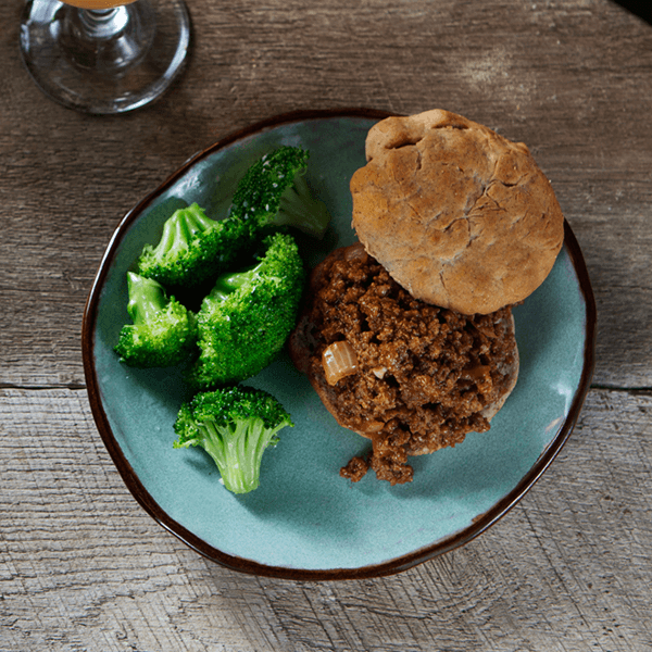 Sloppy Joe with Gluten-Free Bun and Broccoli