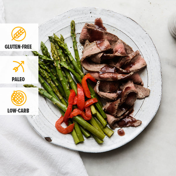 Grilled Grass-Fed Steak, Classic Steak Sauce and Asparagus